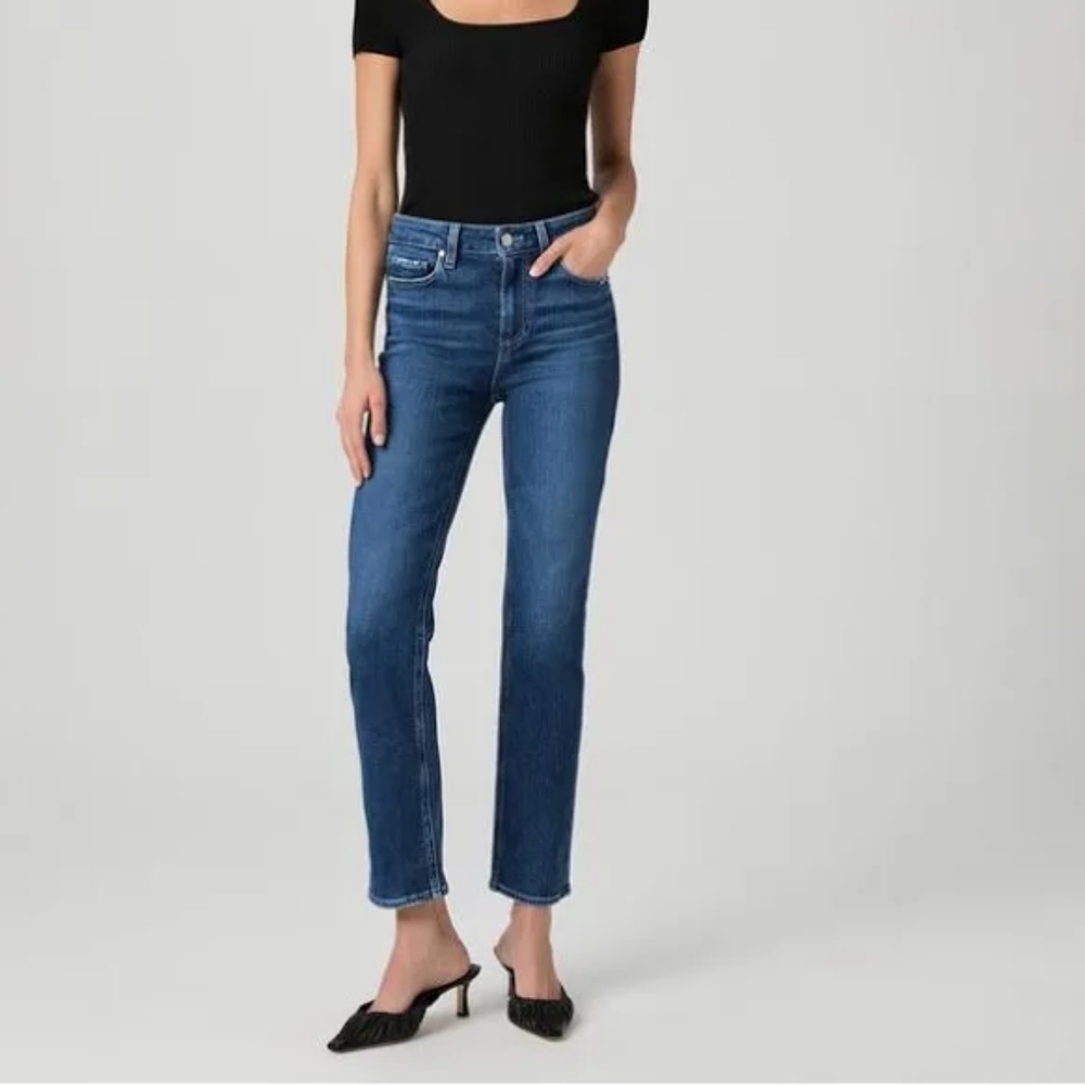 PAIGE Amber Mid Rise Straight Ankle Jeans Medium Wash Stretch Size 31